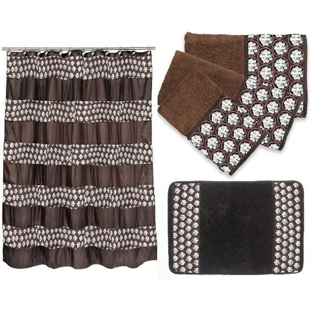 Bundle: 5 Items: Sinatra Shower Curtain, Bath Towel, Hand Towel, Fingertip Towel